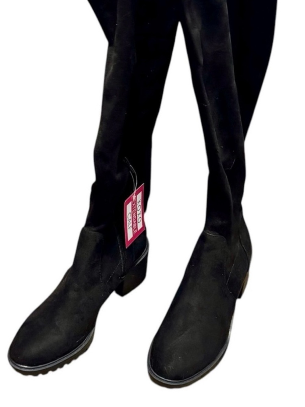Black Women’s Over-the-Knee Boots - Stylish Suede Look